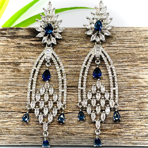 Blue Sapphire Cz Diamond Chandelier Earrings, Indian Jewelry, Statement Earrings, Statement Jewelry, Diamond Earrings, store Indian earrings|